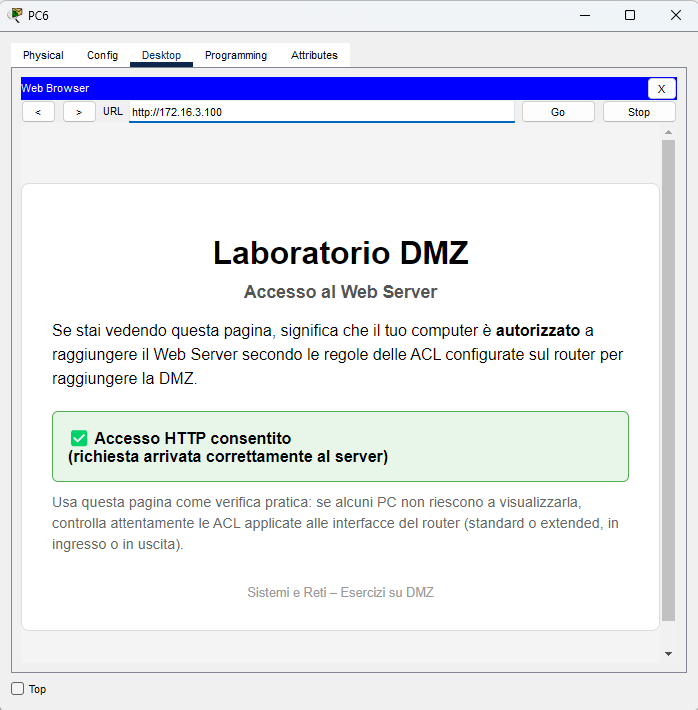 DMZ HTTP consentito