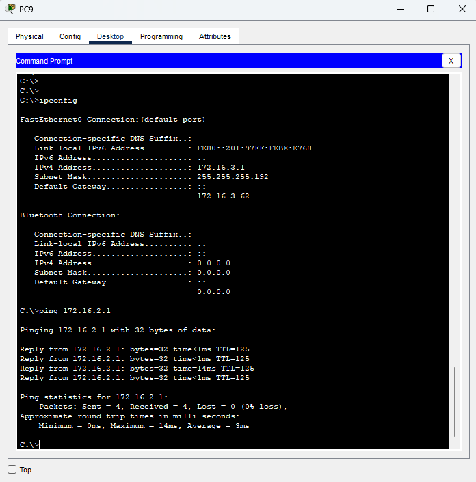 Ping riuscito da un PC di Milano verso la rete di Venezia
