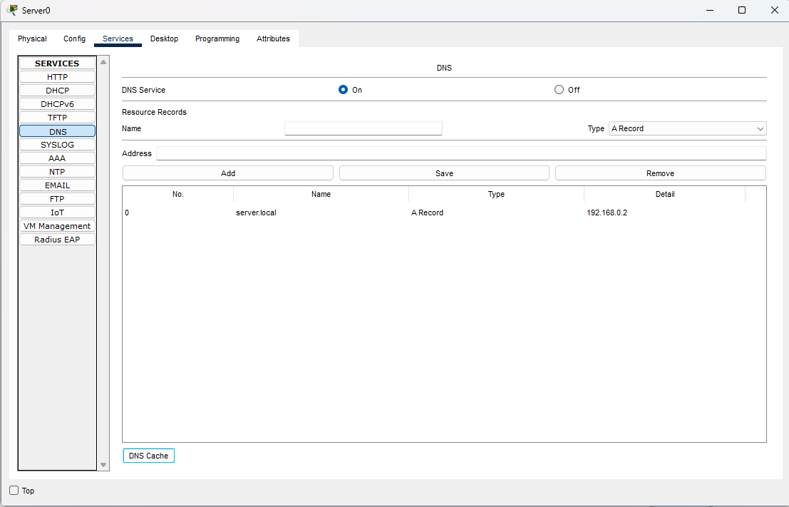 Configurazione DNS con record server.local