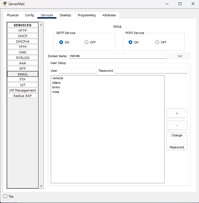 Configurazione del server di posta con dominio mail.lab