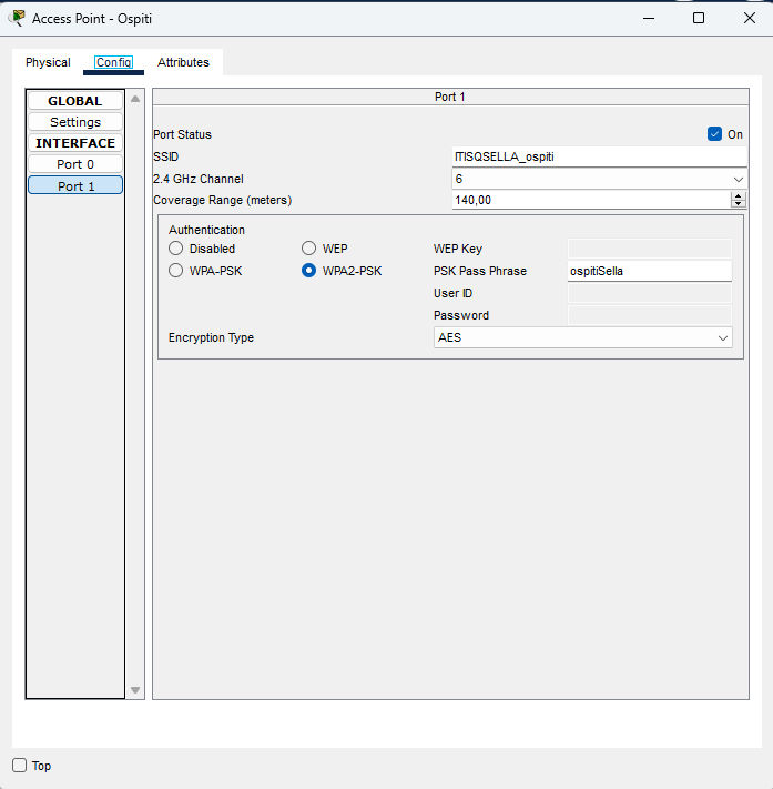Configurazione SSID e sicurezza sull’Access Point in Packet Tracer