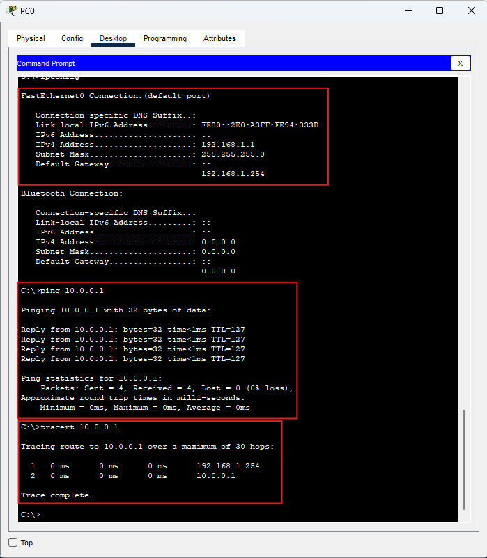 Ping e tracert tra LAN diverse