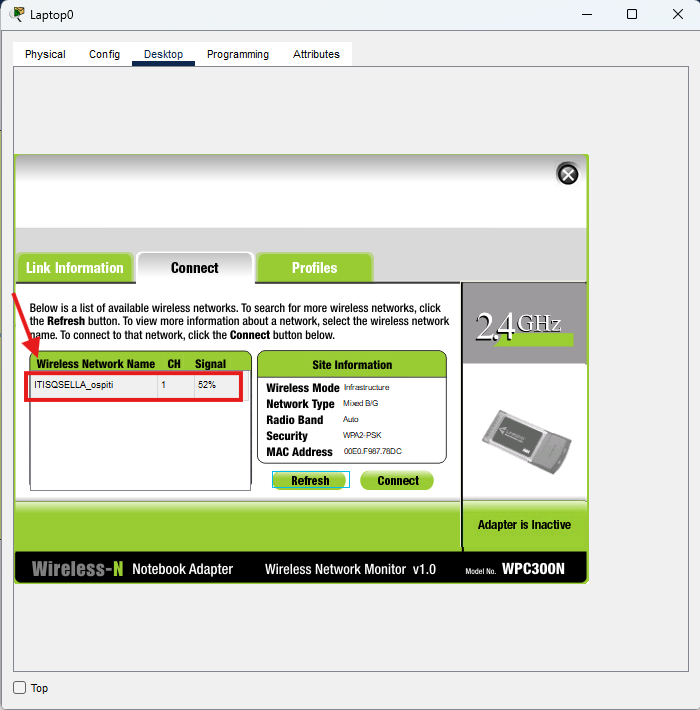 Ricerca e selezione della rete Wi-Fi ITISQSELLA_ospiti