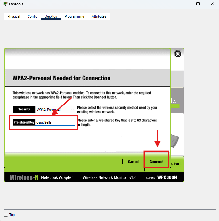 Inserimento della chiave WPA2 per la rete ospiti