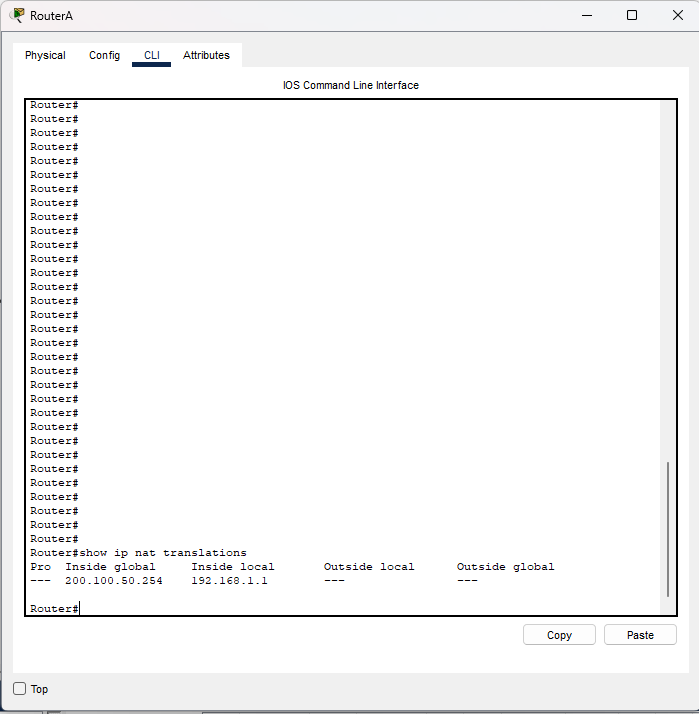 Output show ip nat translations su RouterA