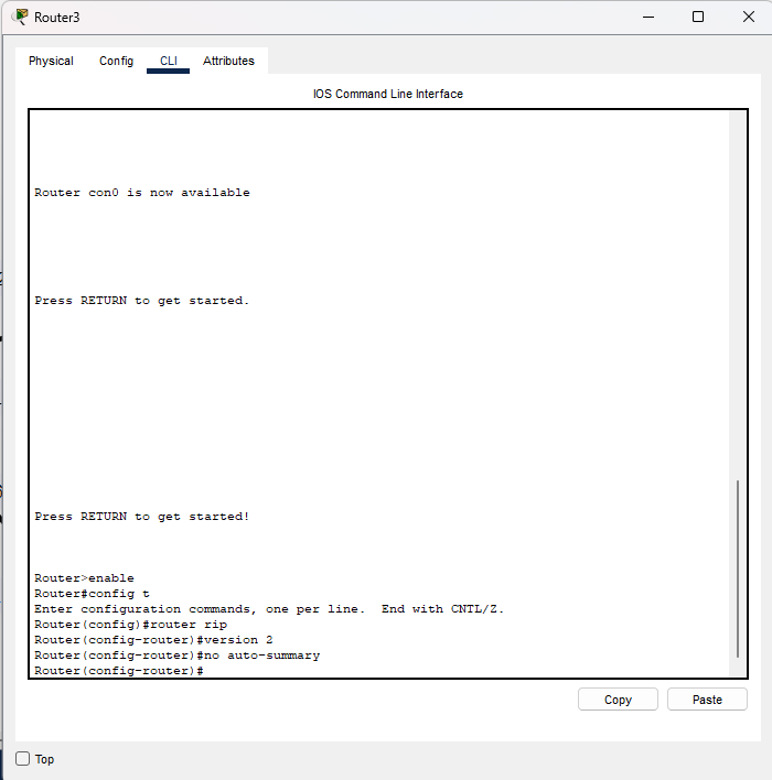 Configurazione dei comandi router rip, version 2 e no auto-summary sul router