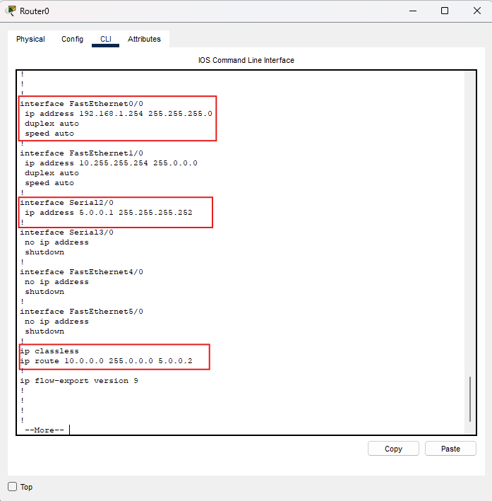 Configurazione Router0