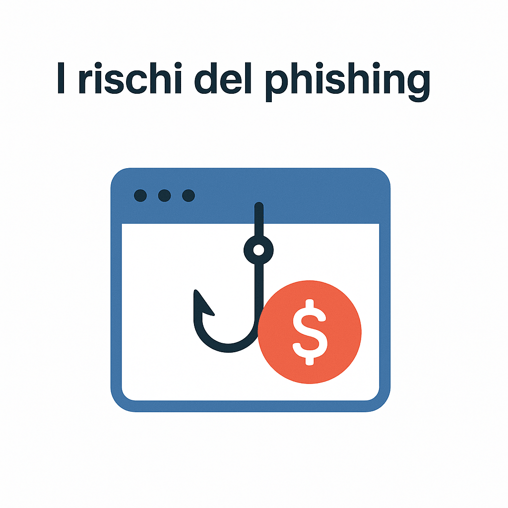 Finestra del browser con amo da pesca e simbolo del denaro per rappresentare i rischi economici del phishing