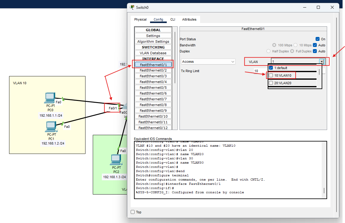 Assegnazione porta a VLAN