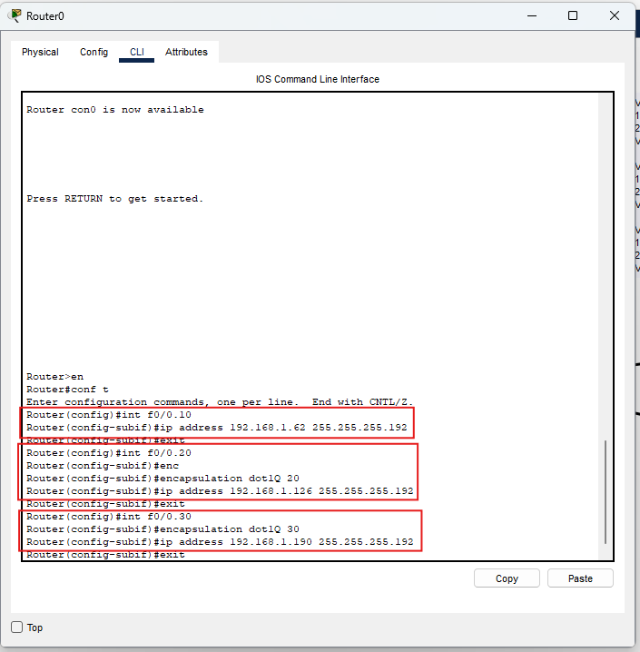 Configurazione subinterface con encapsulation dot1Q