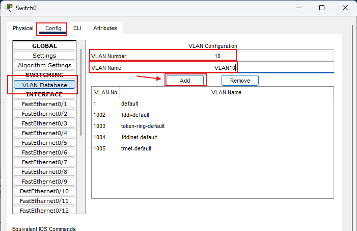 VLAN Database su switch
