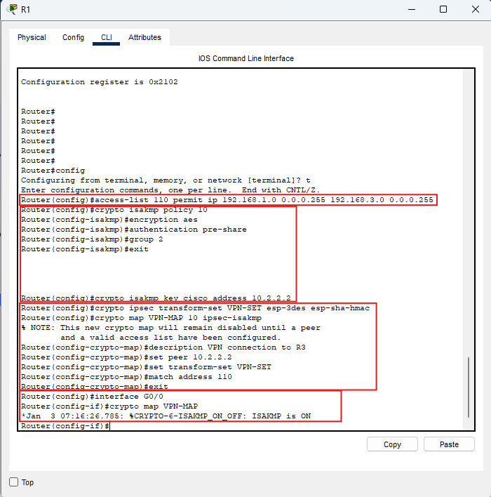 Esempio comandi VPN su R1