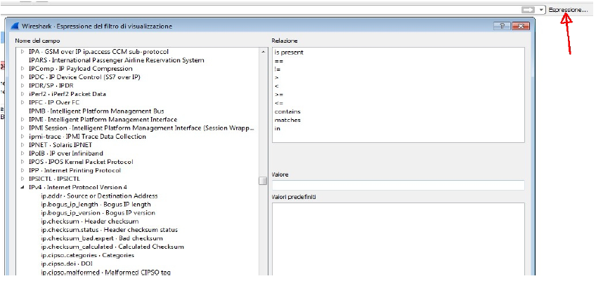 Espressioni filtro display